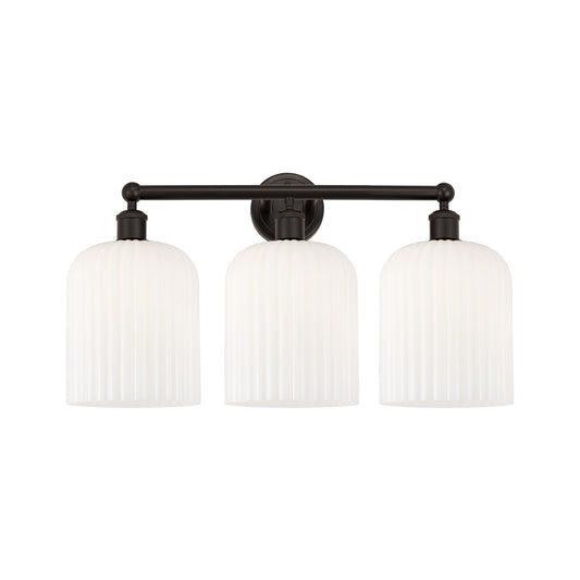 Innovations Bridal Veil 23in 3-Light Bath Vanity Light | Art Nouveau Industrial Oil Rubbed Bronze and Gloss White Ribbed Glass | Model 616-3W-OB-G559-8GWH