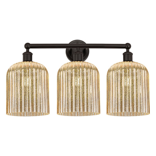 Innovations Bridal Veil 23in 3-Light Bath Vanity Light | Art Nouveau Oil Rubbed Bronze and Mercury Ribbed Glass | Bathroom | Model 616-3W-OB-G559-8ME