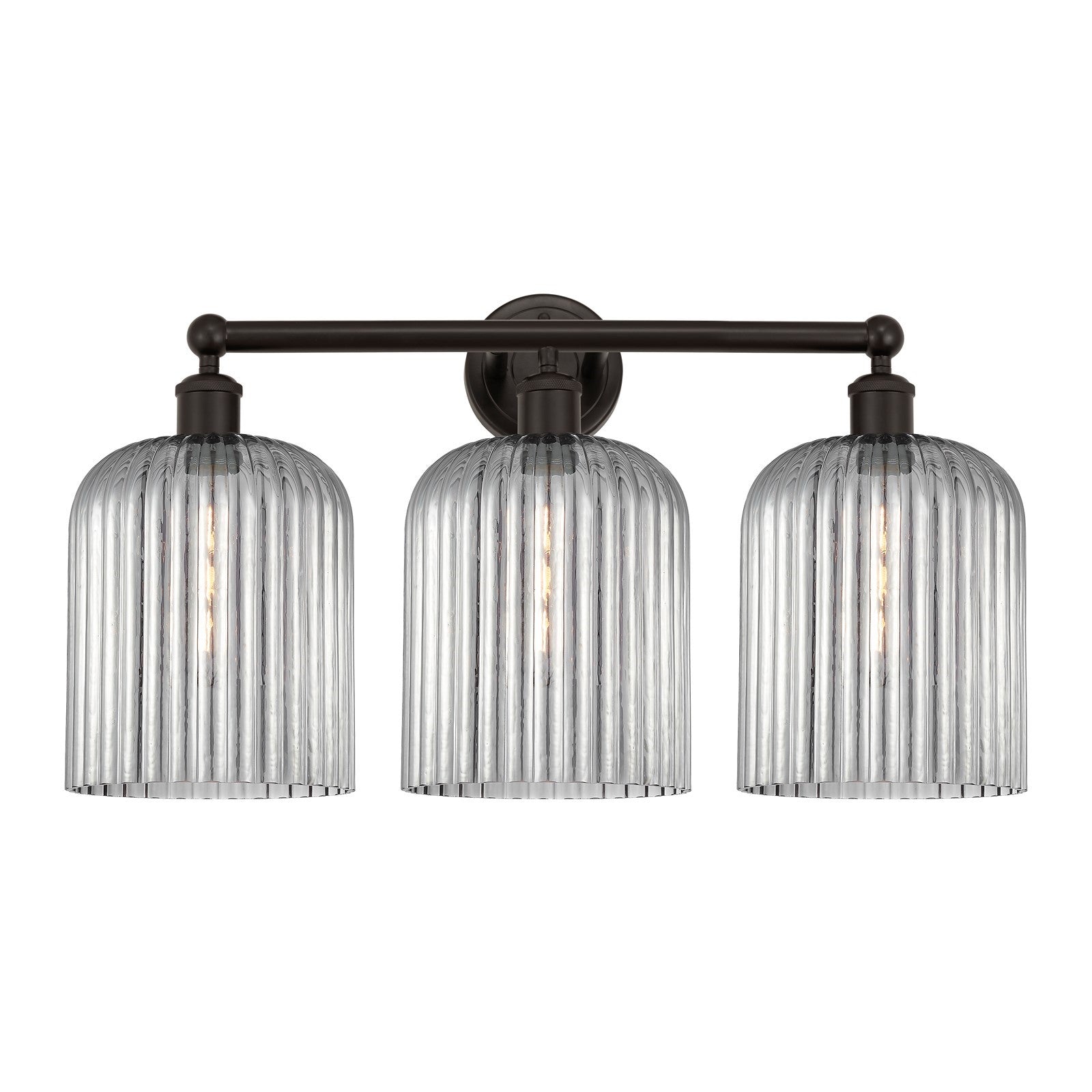 Innovations Bridal Veil 23in 3-Light Bath Vanity Light | Art Nouveau Industrial Oil Rubbed Bronze and Light Smoke Ribbed Glass | Model 616-3W-OB-G559-8SM