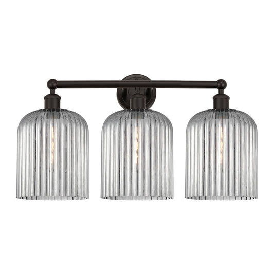 Innovations Bridal Veil 23in 3-Light Bath Vanity Light | Art Nouveau Industrial Oil Rubbed Bronze and Light Smoke Ribbed Glass | Model 616-3W-OB-G559-8SM