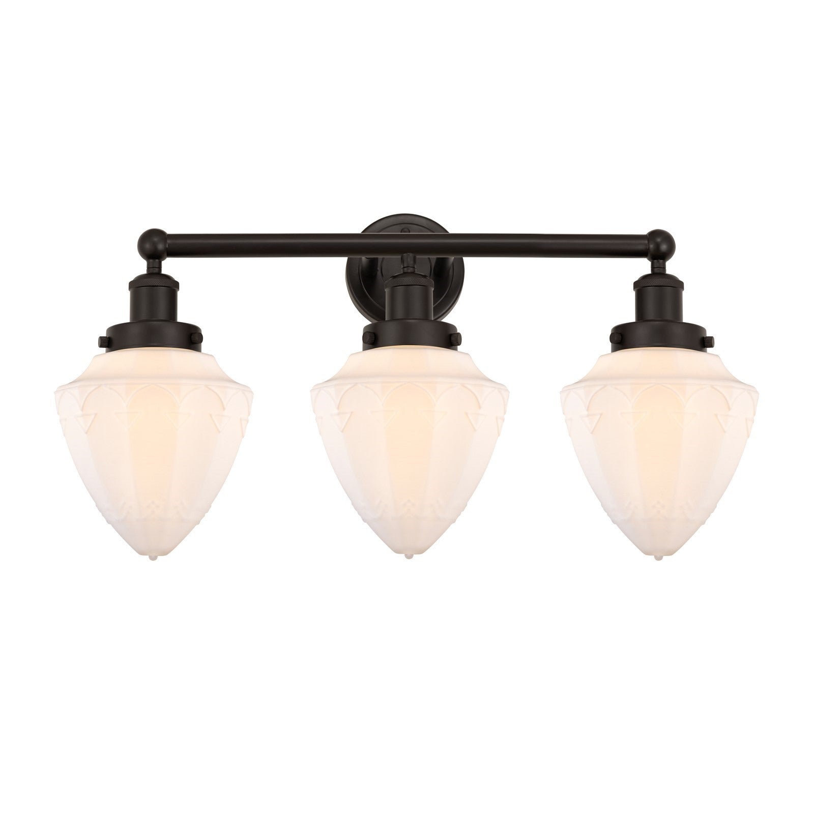 Innovations Bullet 25in 3-Light Bath Vanity Light | Industrial Oil Rubbed Bronze and Matte White Frosted Glass | Bathroom Vanity | Model 616-3W-OB-G661-7