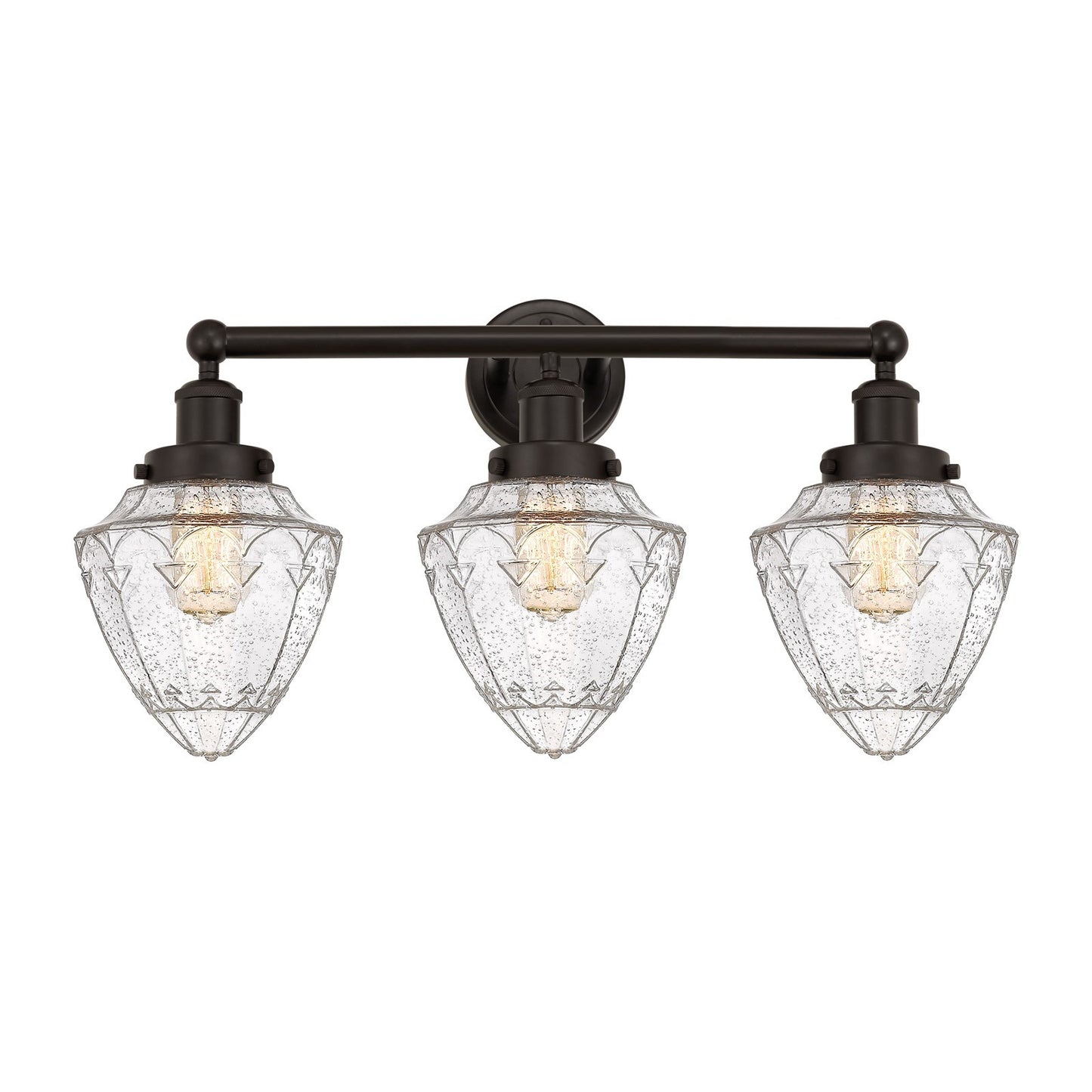 Innovations Bullet 25in 3-Light Bath Vanity Light | Industrial Oil Rubbed Bronze Steel and Seedy Glass | Bathroom Vanity | 25 x | Model 616-3W-OB-G664-7