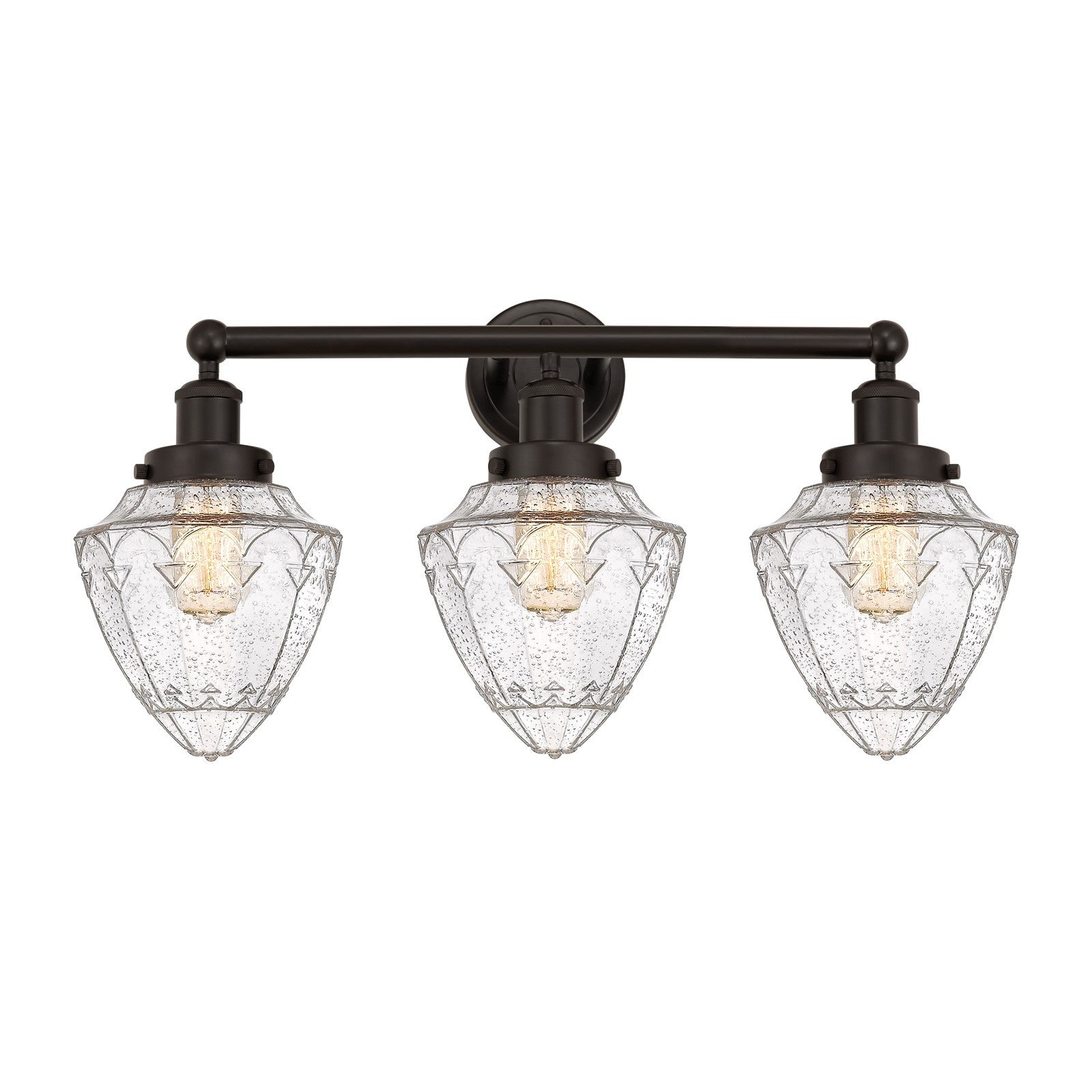 Innovations Bullet 25in 3-Light Bath Vanity Light | Industrial Oil Rubbed Bronze Steel and Seedy Glass | Bathroom Vanity | 25 x | Model 616-3W-OB-G664-7