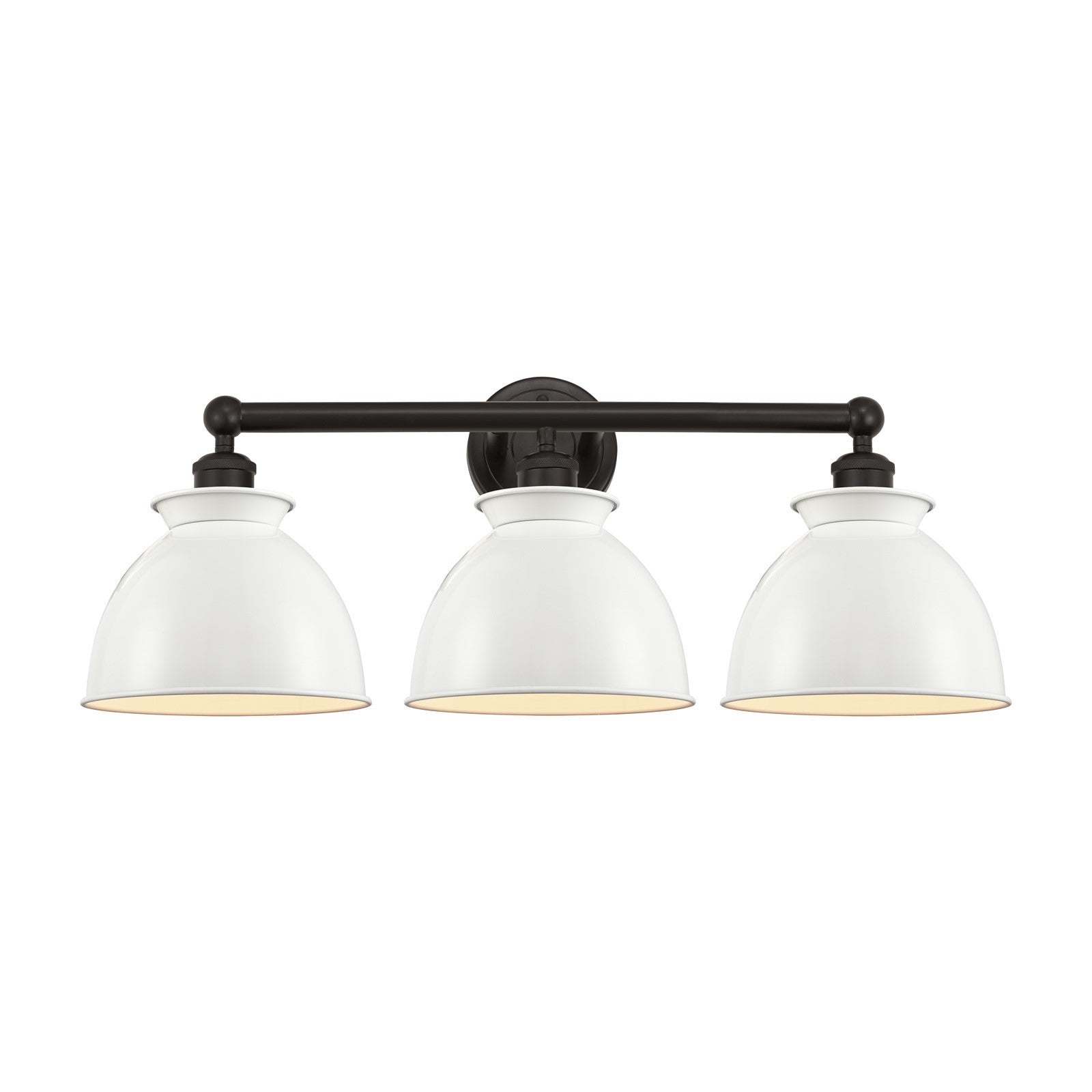 Innovations Adirondack 26in 3-Light Bath Vanity | Industrial Oil Rubbed Bronze Steel and Cast Brass with Glossy White Metal Shade | Model 616-3W-OB-M14-W