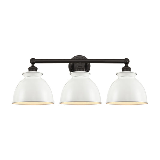 Innovations Adirondack 26in 3-Light Bath Vanity | Industrial Oil Rubbed Bronze Steel and Cast Brass with Glossy White Metal Shade | Model 616-3W-OB-M14-W