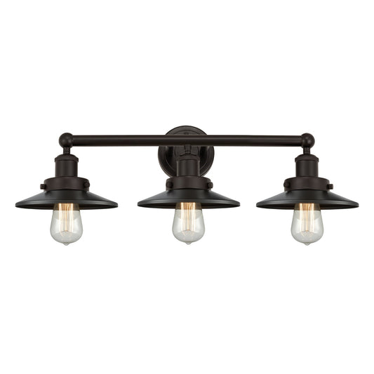Innovations Railroad 26in 3-Light Bath Vanity Light | Industrial Oil Rubbed Bronze Steel and Cast Brass Metal Shade | Bathroom | Model 616-3W-OB-M5-OB