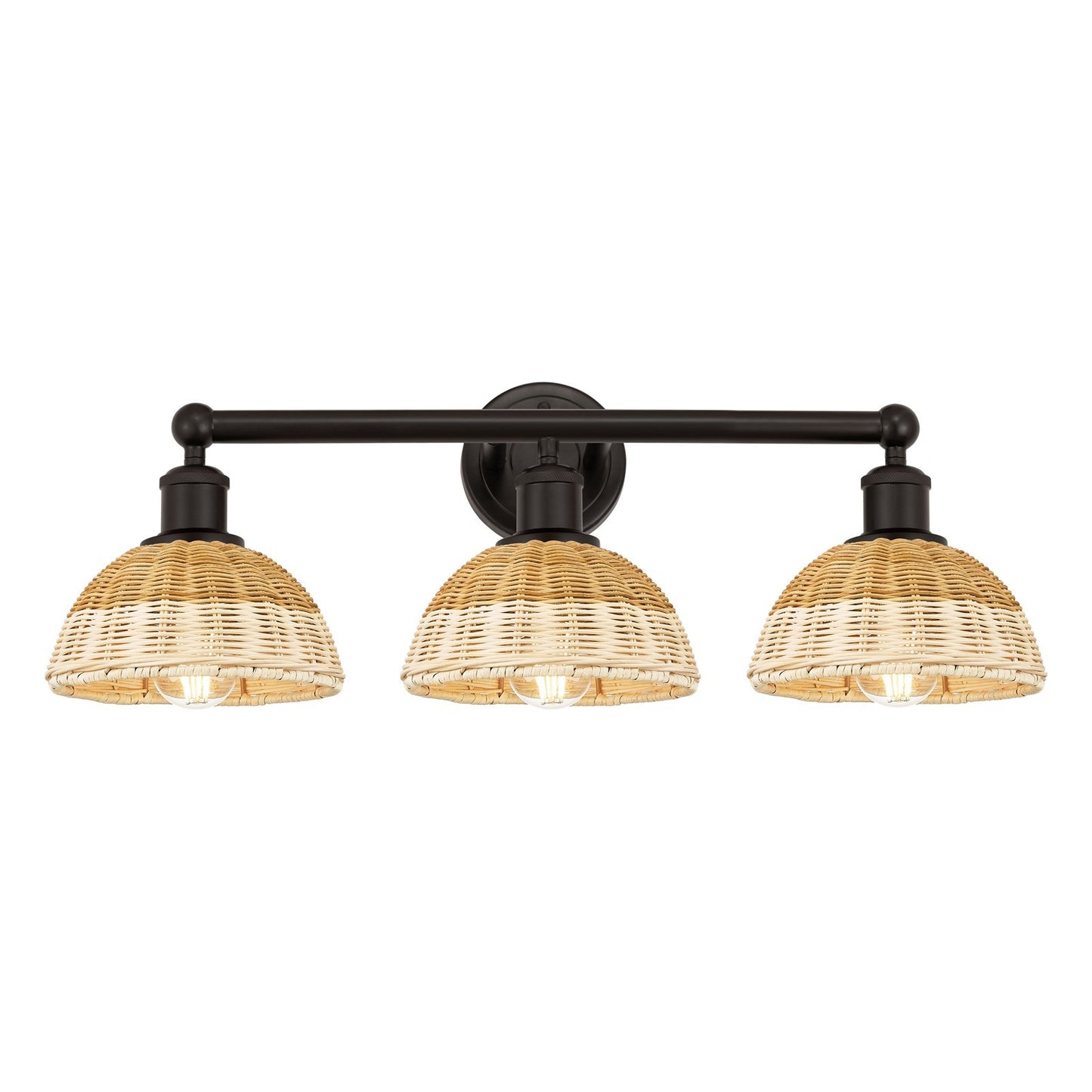 Innovations Lighting Bristol Natural II 26in 3-Light Bath Vanity Light | Industrial Oil Rubbed Bronze Steel and Natural | Model 616-3W-OB-NBD2-75-NAT