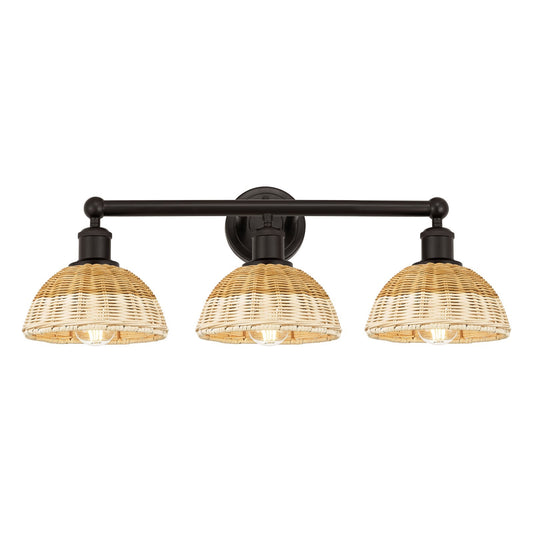 Innovations Lighting Bristol Natural II 26in 3-Light Bath Vanity Light | Industrial Oil Rubbed Bronze Steel and Natural | Model 616-3W-OB-NBD2-75-NAT
