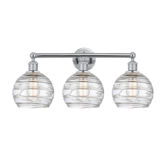 Innovations Athens Deco Swirl 26in 3-Light Bath Vanity Light | Industrial Polished Chrome and Clear Deco Swirl Glass | Model 616-3W-PC-G1213-8CL