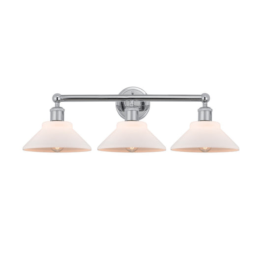 Innovations Orwell 26in 3-Light Bath Vanity Light | Industrial Polished Chrome Steel and Matte White Glass | Bathroom Vanity | Model 616-3W-PC-G131