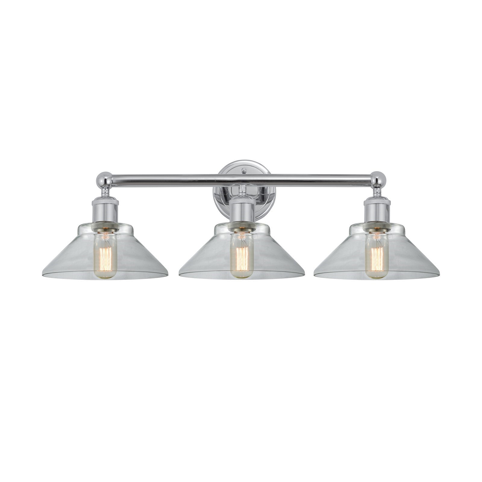 Innovations Orwell 26in 3-Light Bath Vanity Light | Industrial Polished Chrome Steel and Clear Cone Glass | Bathroom Vanity | 26.38 | Model 616-3W-PC-G132