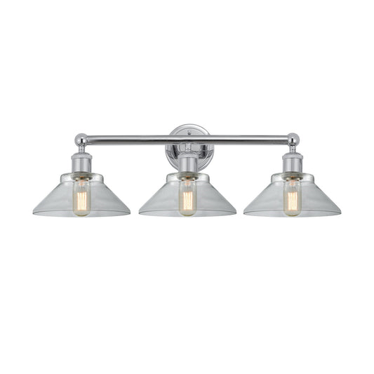 Innovations Orwell 26in 3-Light Bath Vanity Light | Industrial Polished Chrome Steel and Clear Cone Glass | Bathroom Vanity | 26.38 | Model 616-3W-PC-G132
