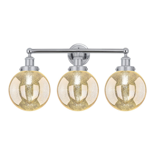 Innovations Beacon 26in 3-Light Bath Vanity Light | Art Nouveau Industrial Polished Chrome and Mercury Ribbed Glass | Bathroom | Model 616-3W-PC-G208-8