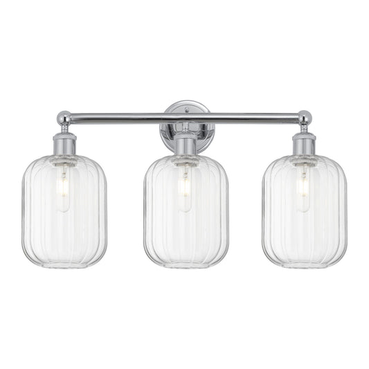 Innovations Preston Cylinder 25in 3-Light Bath Vanity Light | Industrial Polished Chrome Steel and Clear Glass | Kitchen & | Model 616-3W-PC-G460-7CL