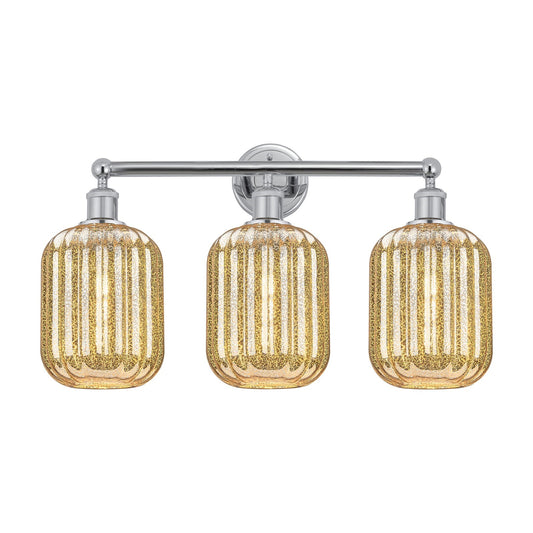 Innovations Preston Cylinder 25in 3-Light Bath Vanity Light | Industrial Polished Chrome and Mercury Glass | Bathroom Vanity | Model 616-3W-PC-G460-7ME
