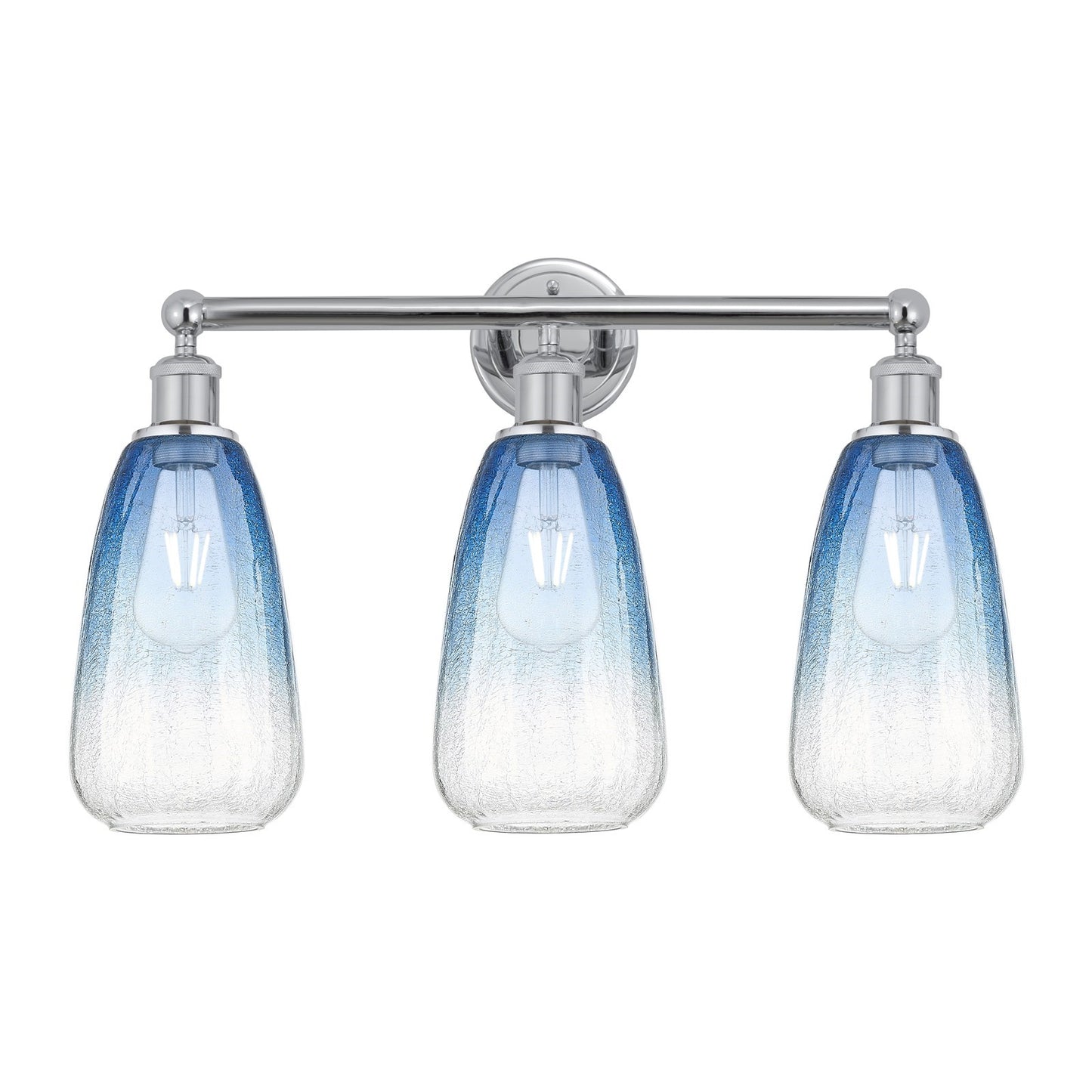 Innovations Brookhaven Almond 24in 3-Light Bath Vanity Light | Industrial Polished Chrome and Sapphire Blue Glass | Bathroom | Model 616-3W-PC-G480-6SB