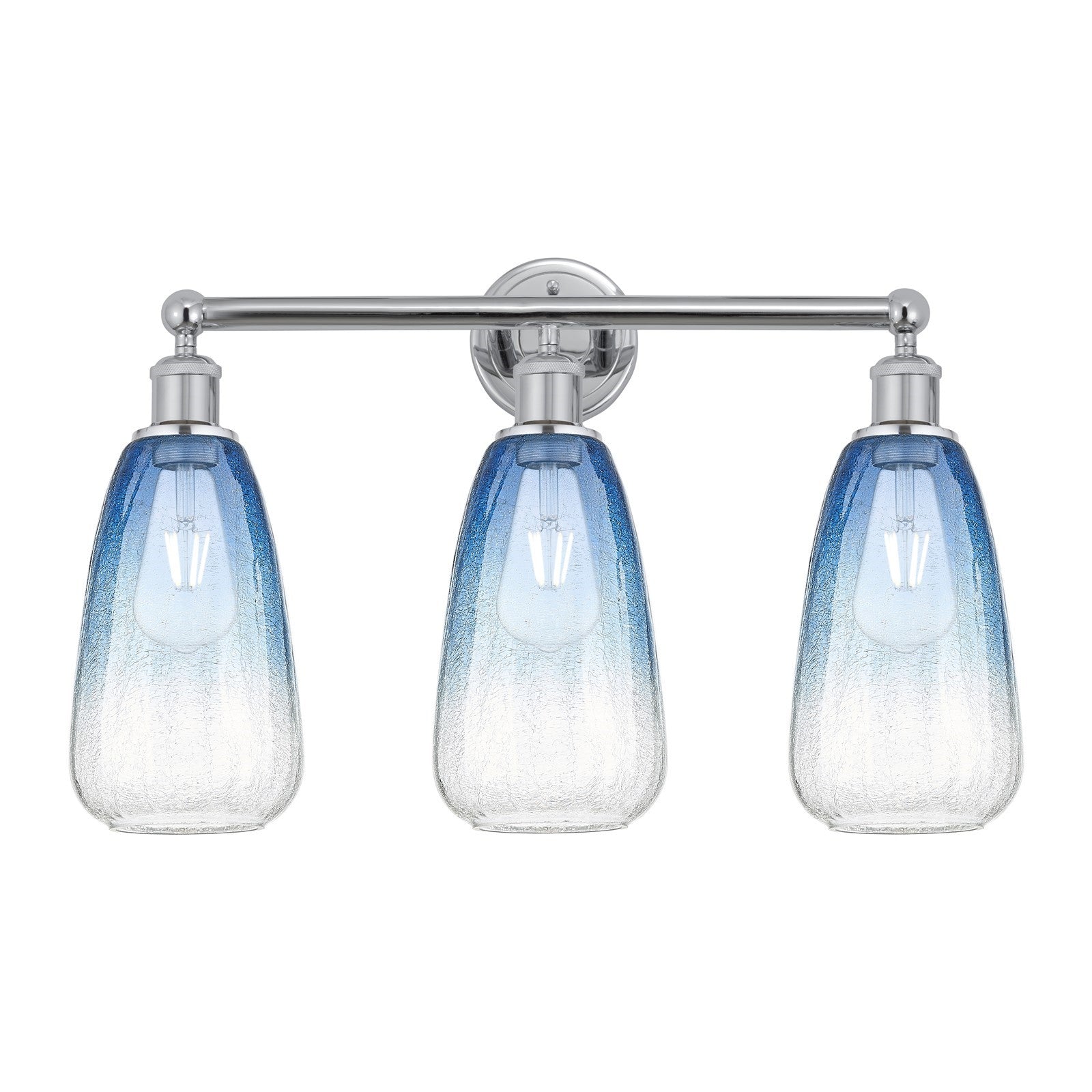 Innovations Brookhaven Almond 24in 3-Light Bath Vanity Light | Industrial Polished Chrome and Sapphire Blue Glass | Bathroom | Model 616-3W-PC-G480-6SB