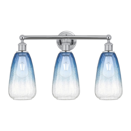 Innovations Brookhaven Almond 24in 3-Light Bath Vanity Light | Industrial Polished Chrome and Sapphire Blue Glass | Bathroom | Model 616-3W-PC-G480-6SB