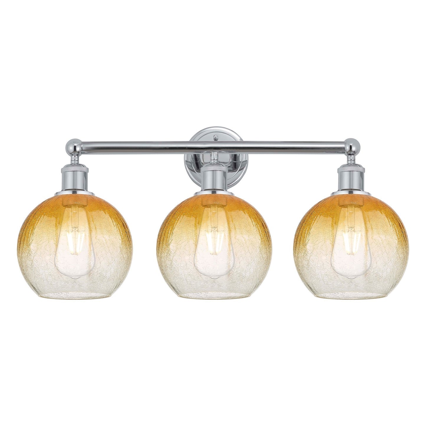 Innovations Brookhaven Globe 26in 3-Light Bath Vanity Light | Industrial Modern Polished Chrome and Amber Glass | Bathroom | Model 616-3W-PC-G483-8AM