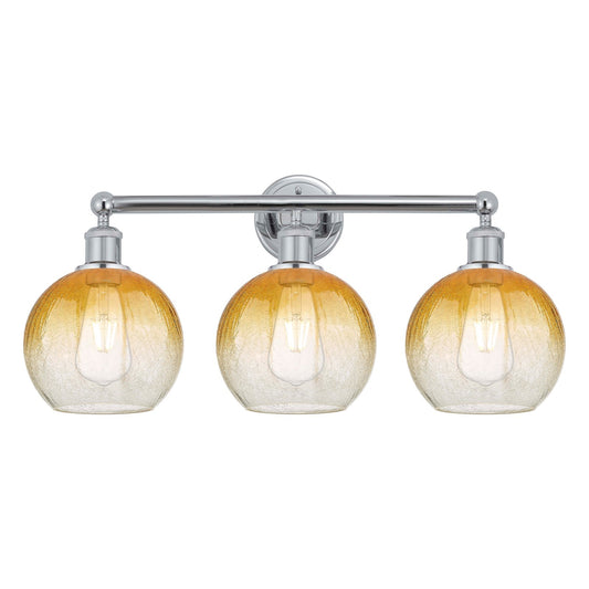 Innovations Brookhaven Globe 26in 3-Light Bath Vanity Light | Industrial Modern Polished Chrome and Amber Glass | Bathroom | Model 616-3W-PC-G483-8AM