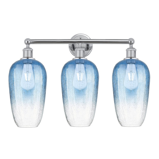 Innovations Brookhaven Flute 25in 3-Light Bath Vanity | Industrial Modern Polished Chrome and Sapphire Blue Glass | Bathroom | Model 616-3W-PC-G484-7SB