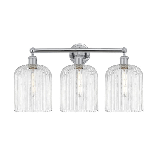 Innovations Bridal Veil 23in 3-Light Bath Vanity | Art Nouveau Polished Chrome Steel and Clear Ribbed Glass | Bathroom & Powder | Model 616-3W-PC-G559-8CL