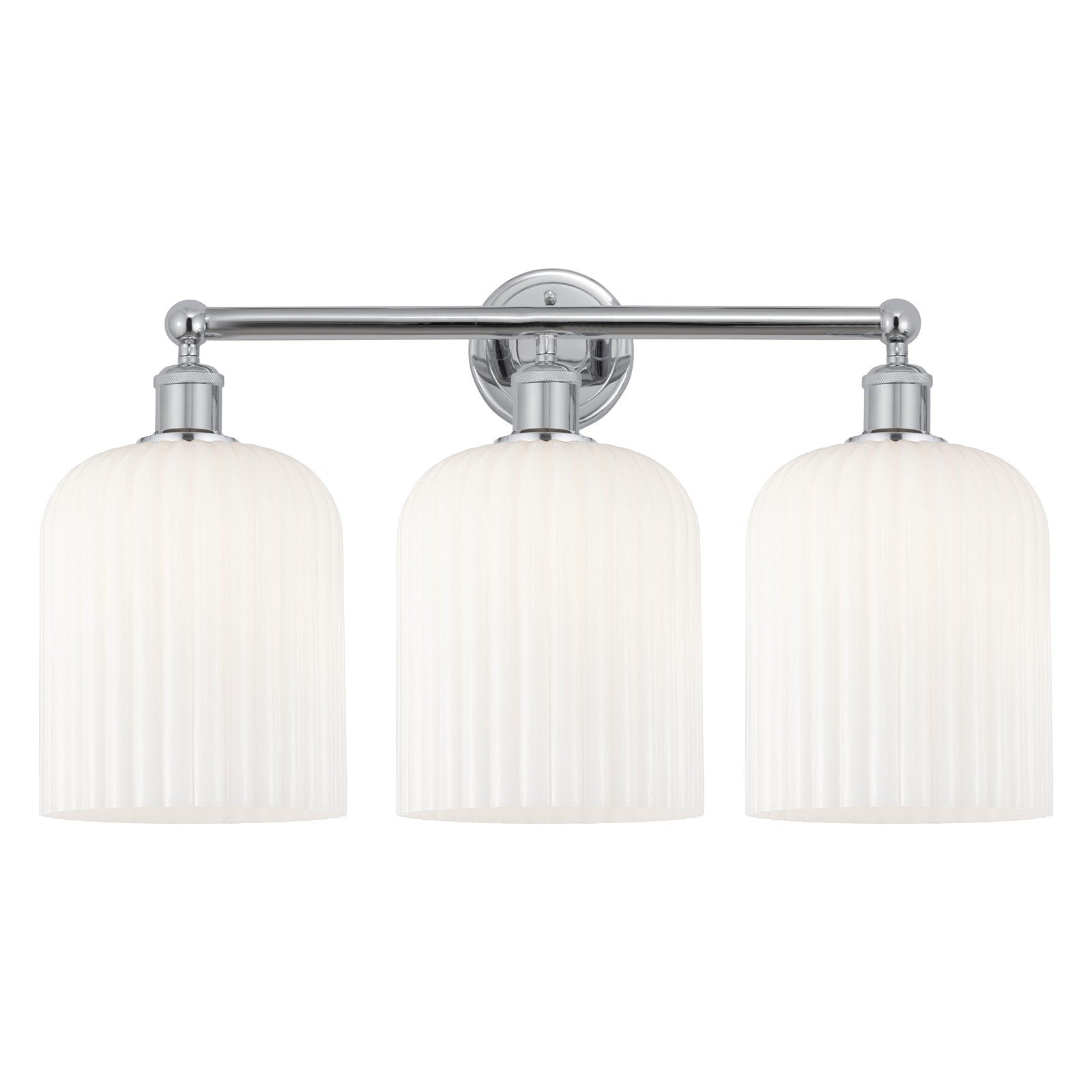 Innovations Bridal Veil 23in 3-Light Bath Vanity Light | Art Nouveau Industrial Polished Chrome and Gloss White Ribbed Glass | Model 616-3W-PC-G559-8GWH