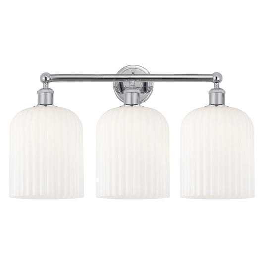 Innovations Bridal Veil 23in 3-Light Bath Vanity Light | Art Nouveau Industrial Polished Chrome and Gloss White Ribbed Glass | Model 616-3W-PC-G559-8GWH