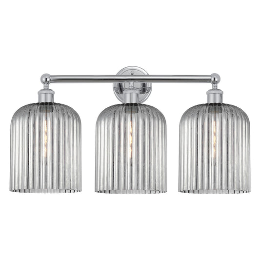 Innovations Bridal Veil 23in 3-Light Bath Vanity Light | Art Nouveau Industrial Polished Chrome and Light Smoke Ribbed Glass | Model 616-3W-PC-G559-8SM
