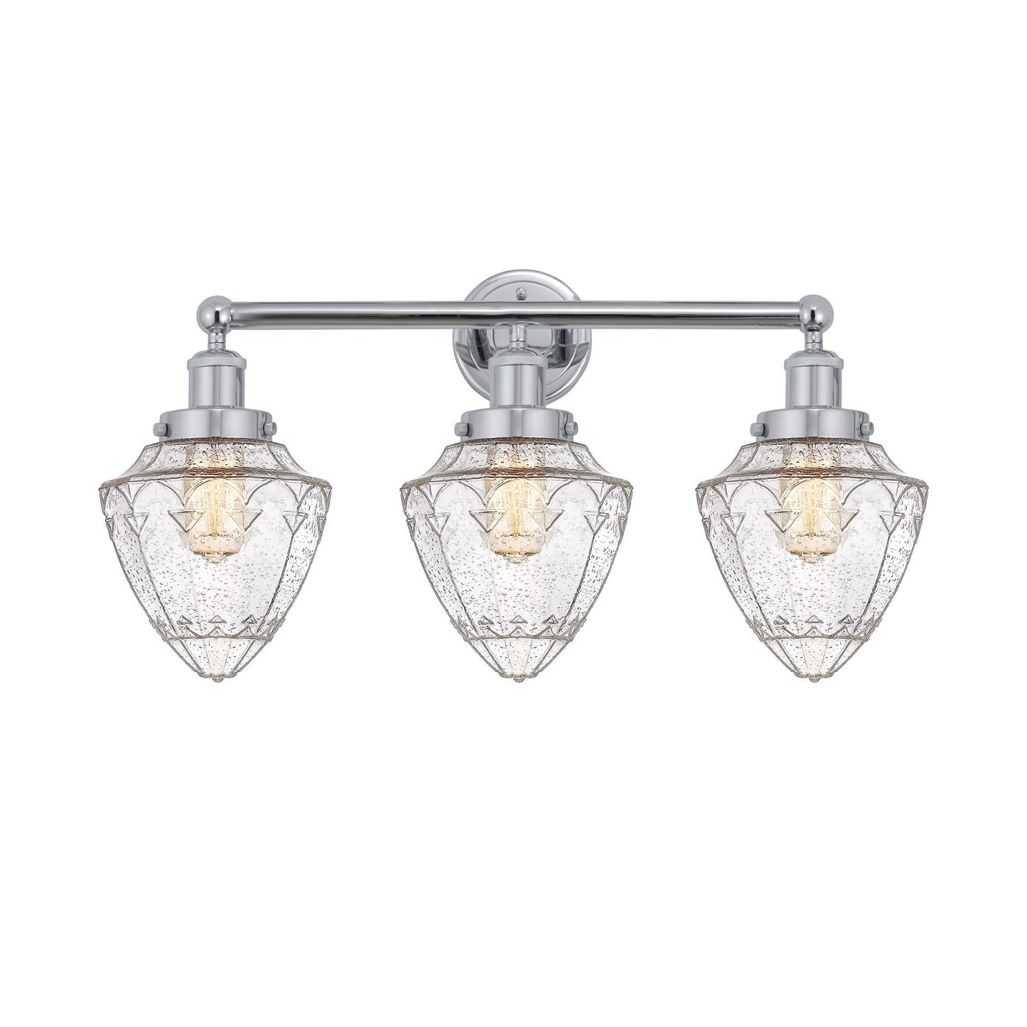 Innovations Bullet 25in 3-Light Bath Vanity Light | Industrial Polished Chrome Steel and Seedy Glass | Bathroom & Powder Room | Model 616-3W-PC-G664-7
