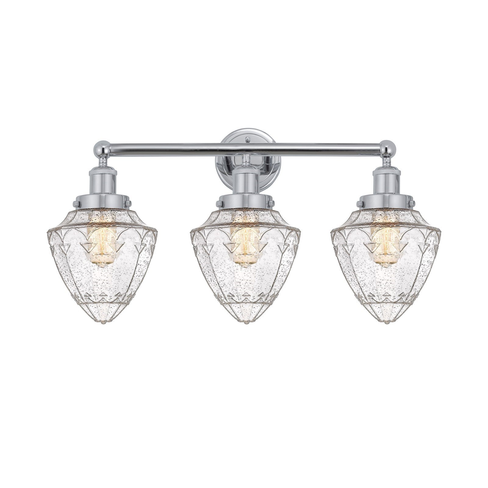 Innovations Bullet 25in 3-Light Bath Vanity Light | Industrial Polished Chrome Steel and Seedy Glass | Bathroom & Powder Room | Model 616-3W-PC-G664-7