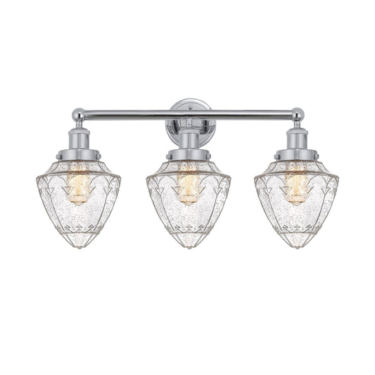 Innovations Bullet 25in 3-Light Bath Vanity Light | Industrial Polished Chrome Steel and Seedy Glass | Bathroom & Powder Room | Model 616-3W-PC-G664-7