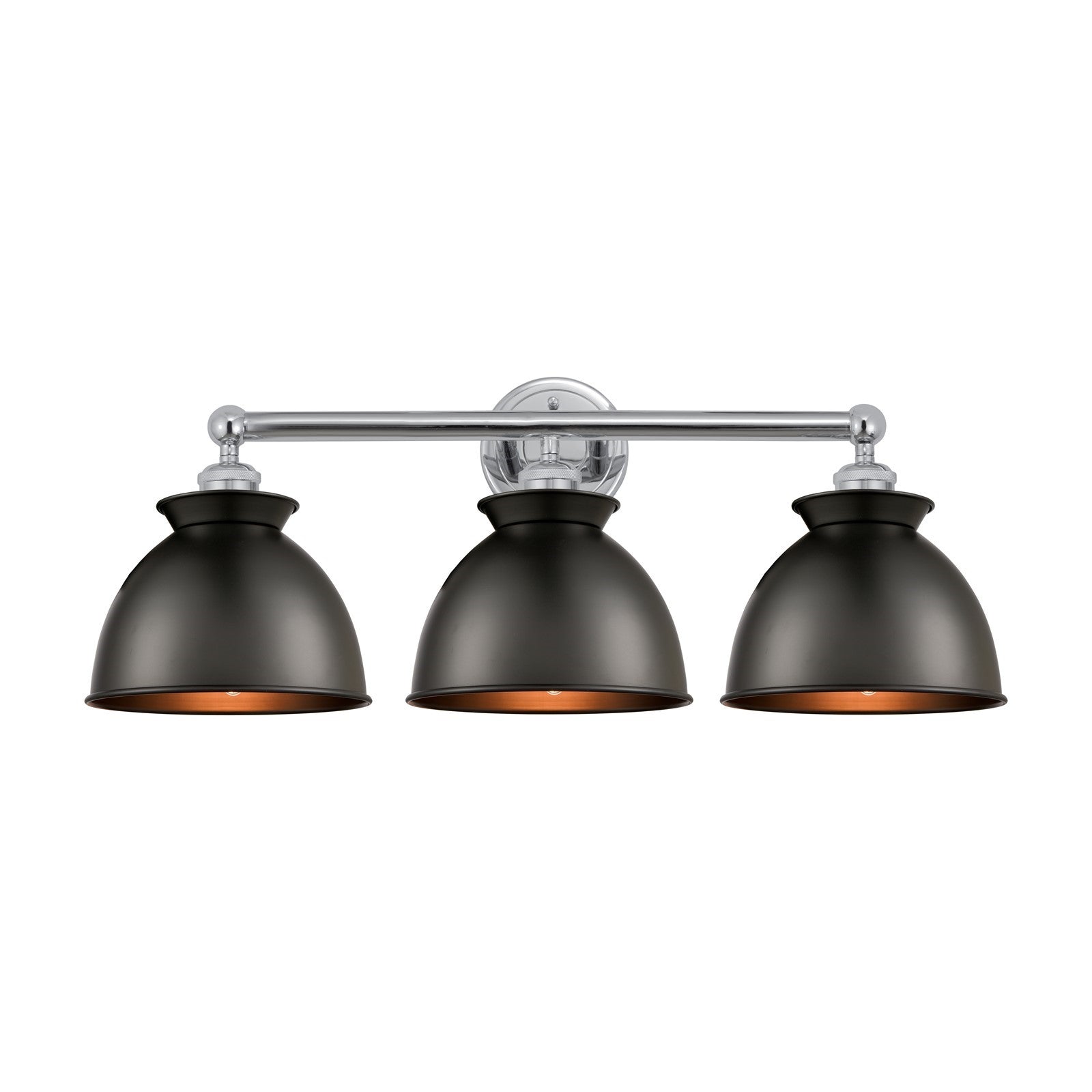 Innovations Adirondack 26in 3-Light Bath Vanity Light | Industrial Farmhouse Polished Chrome and Matte Black Metal Shade | Model 616-3W-PC-M14-BK