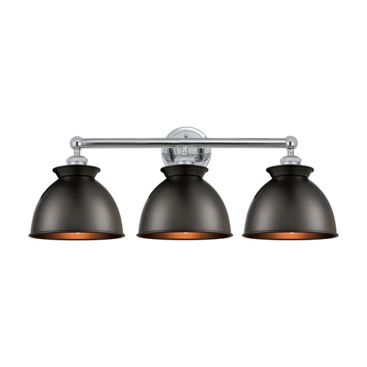 Innovations Adirondack 26in 3-Light Bath Vanity Light | Industrial Farmhouse Polished Chrome and Matte Black Metal Shade | Model 616-3W-PC-M14-BK