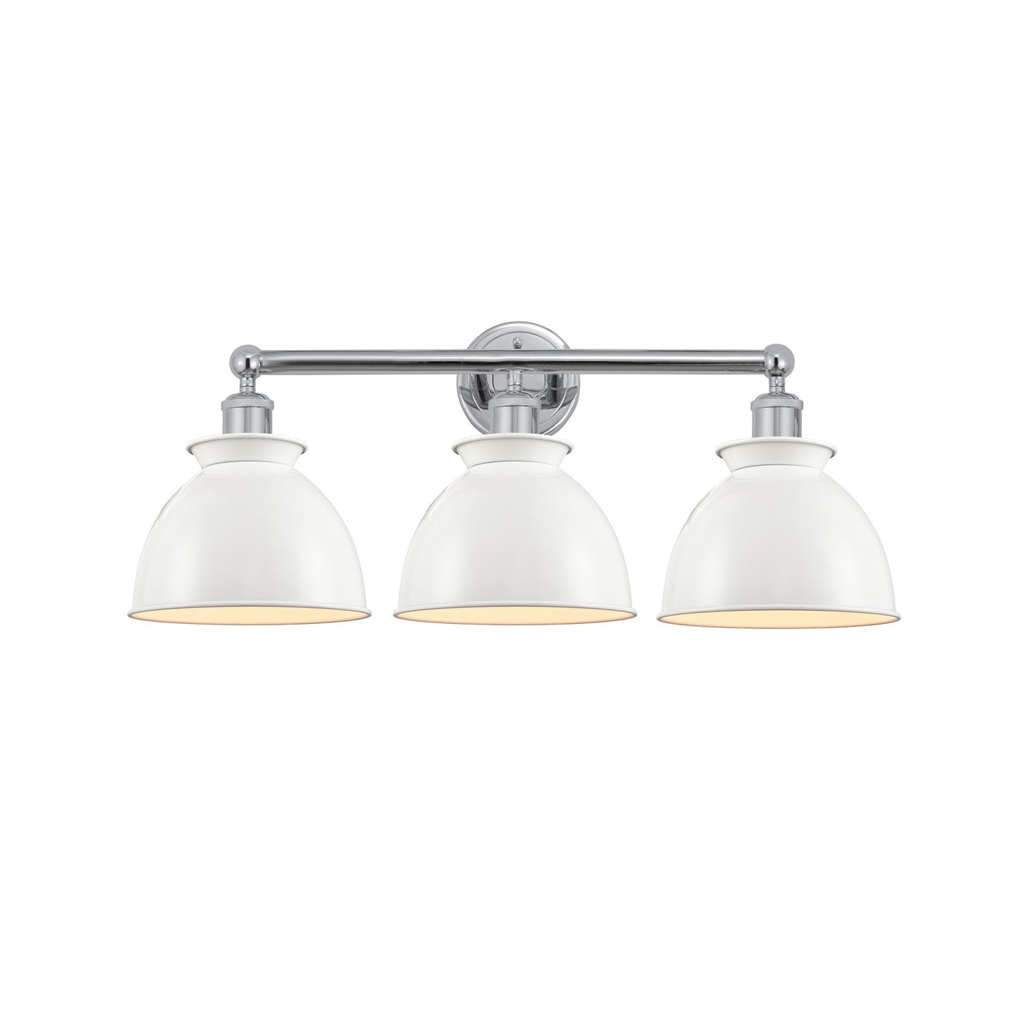 Innovations Adirondack 26in 3-Light Bath Vanity Light | Industrial Farmhouse Polished Chrome and Glossy White Metal Shade | Model 616-3W-PC-M14-W