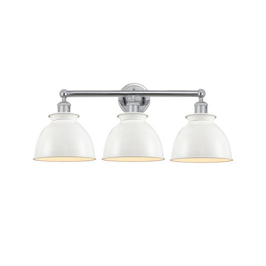 Innovations Adirondack 26in 3-Light Bath Vanity Light | Industrial Farmhouse Polished Chrome and Glossy White Metal Shade | Model 616-3W-PC-M14-W