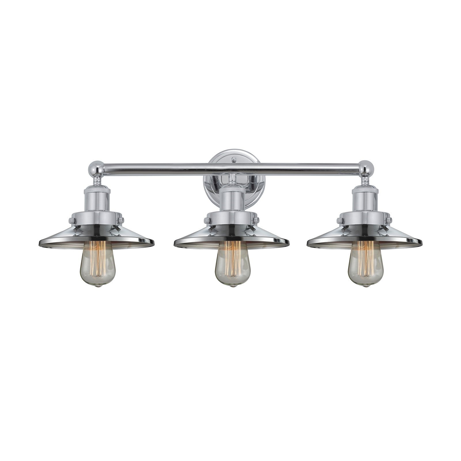 Innovations Railroad 26in 3-Light Bath Vanity Light | Industrial Polished Chrome Steel and Polished Chrome Metal Shade | Bathroom | Model 616-3W-PC-M7