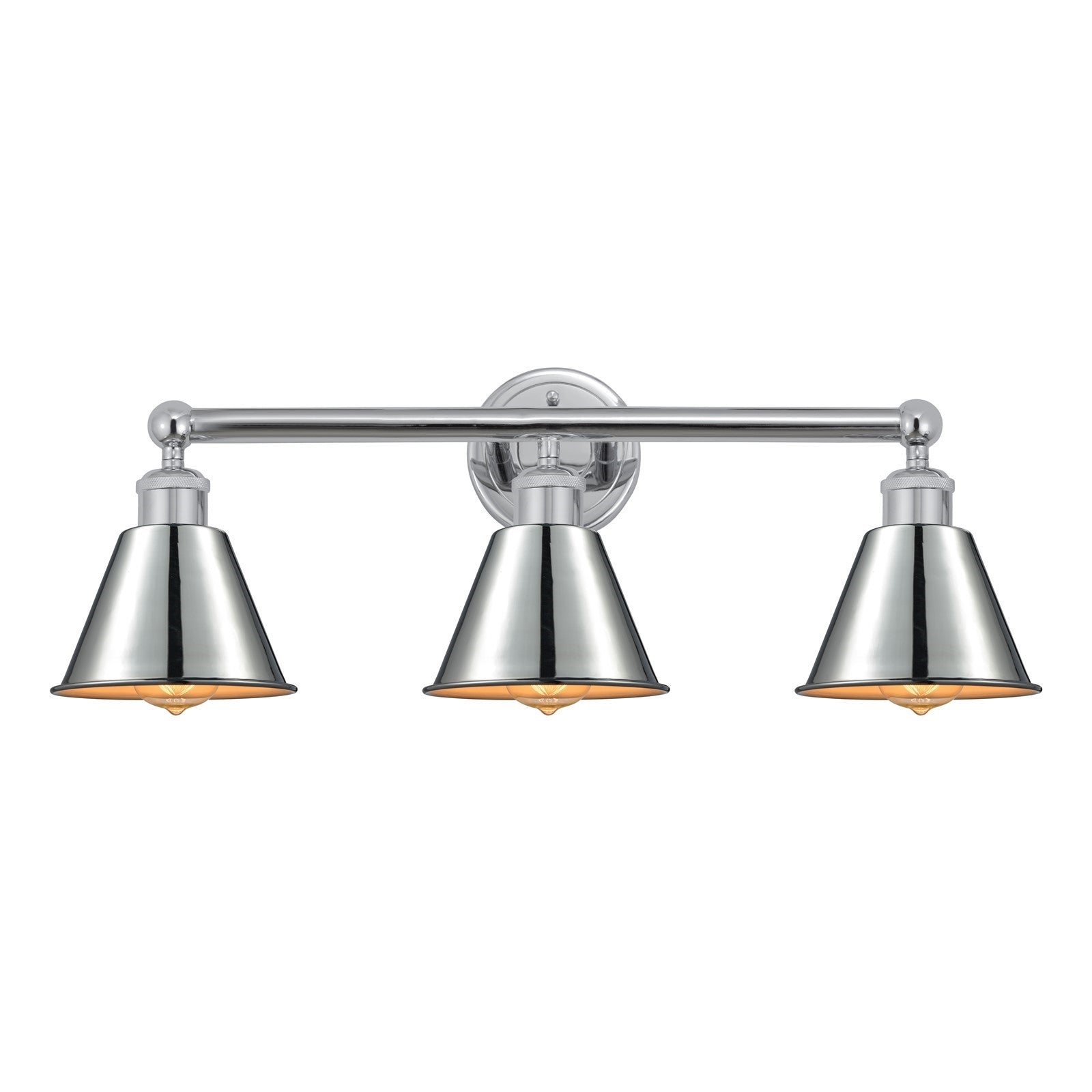 Innovations Smithfield 25in 3-Light Bath Vanity | Industrial Farmhouse Polished Chrome Steel and Cast Brass | Bathroom Vanity | Model 616-3W-PC-M8-PC