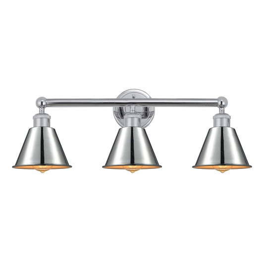 Innovations Smithfield 25in 3-Light Bath Vanity | Industrial Farmhouse Polished Chrome Steel and Cast Brass | Bathroom Vanity | Model 616-3W-PC-M8-PC