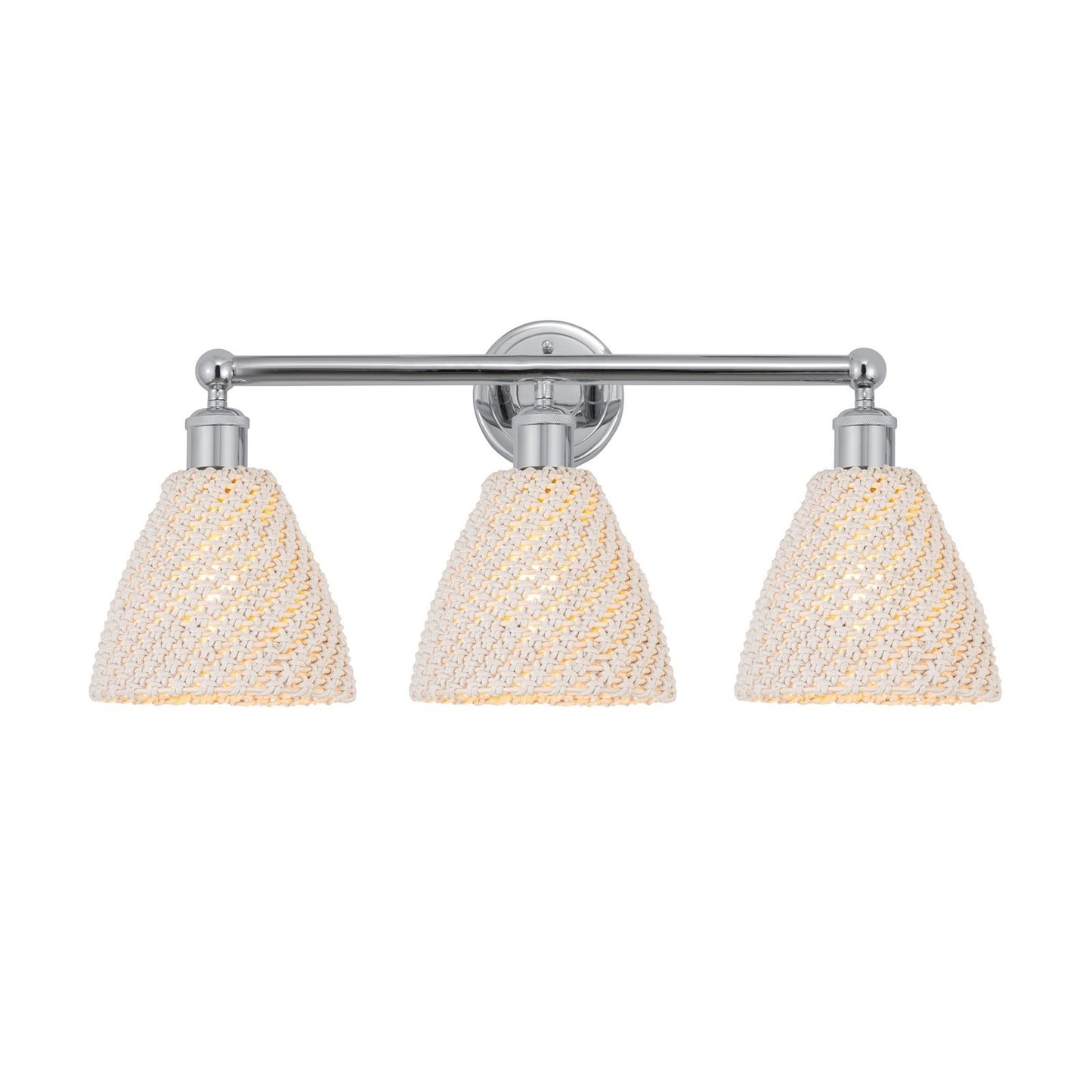 Innovations Bristol Natural 26in 3-Light Bath Vanity Light | Industrial Polished Chrome and Natural Fiber Shade | Bathroom | Model 616-3W-PC-NBD-75-NAT
