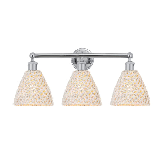 Innovations Bristol Natural 26in 3-Light Bath Vanity Light | Industrial Polished Chrome and Natural Fiber Shade | Bathroom | Model 616-3W-PC-NBD-75-NAT