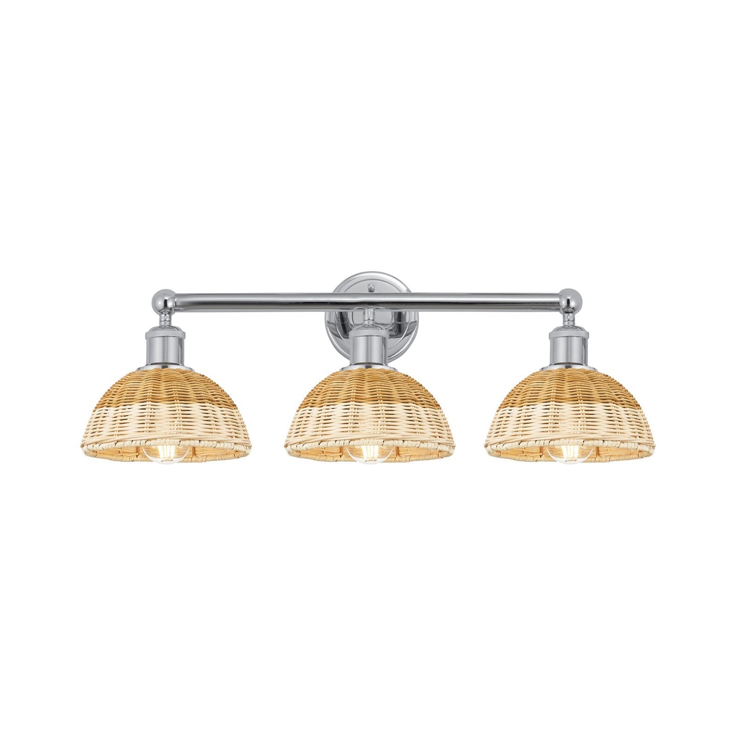 Innovations Bristol Natural II 26in 3-Light Bath Vanity Light | Industrial Polished Chrome and Natural Fiber Shade | Damp | Model 616-3W-PC-NBD2-75-NAT