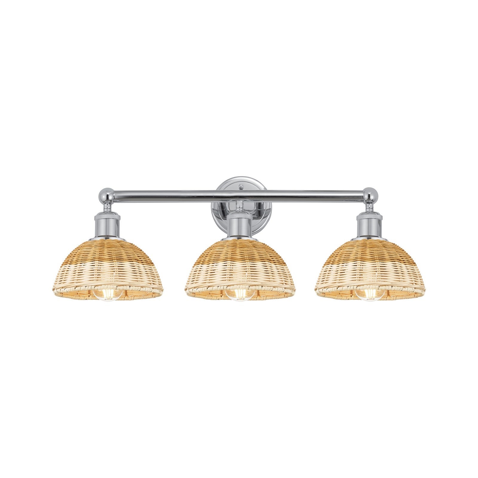 Innovations Bristol Natural II 26in 3-Light Bath Vanity Light | Industrial Polished Chrome and Natural Fiber Shade | Damp | Model 616-3W-PC-NBD2-75-NAT