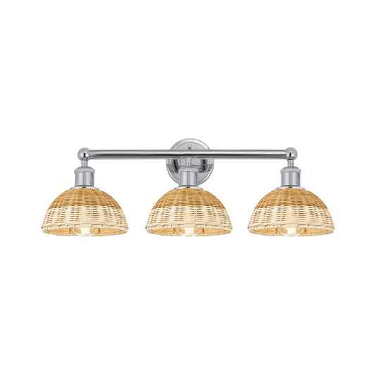 Innovations Bristol Natural II 26in 3-Light Bath Vanity Light | Industrial Polished Chrome and Natural Fiber Shade | Damp | Model 616-3W-PC-NBD2-75-NAT