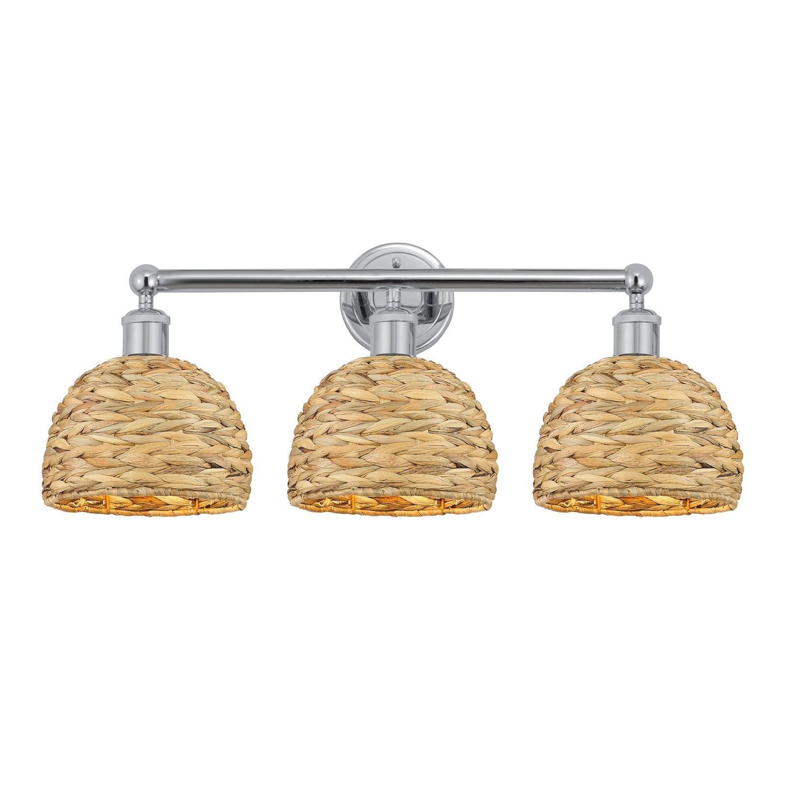 Innovations Woven Rattan 26in 3-Light Bath Vanity Light | Industrial Polished Chrome and Natural Rattan Shade | Bathroom | Model 616-3W-PC-RBD-8-NAT