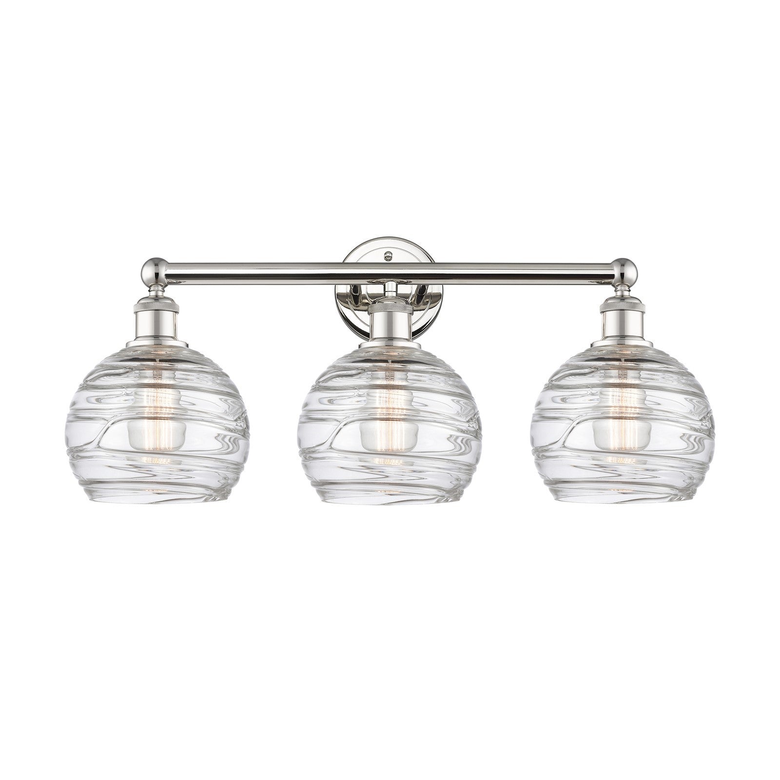 Innovations Athens Deco Swirl 26in 3-Light Bath Vanity Light | Industrial Polished Nickel and Clear Deco Swirl Glass | Model 616-3W-PN-G1213-8CL