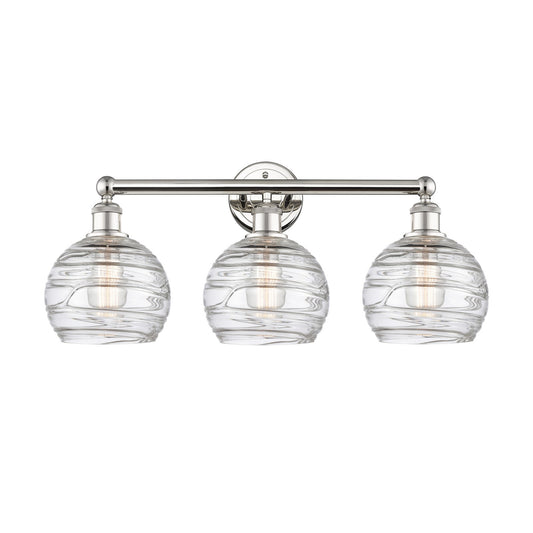 Innovations Athens Deco Swirl 26in 3-Light Bath Vanity Light | Industrial Polished Nickel and Clear Deco Swirl Glass | Model 616-3W-PN-G1213-8CL