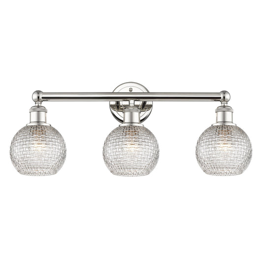 Innovations Athens 24in 3-Light Bath Vanity | Modern Farmhouse Polished Nickel and Clear Basket Weave Glass | Bathroom Vanity | Model 616-3W-PN-G122C-6CL