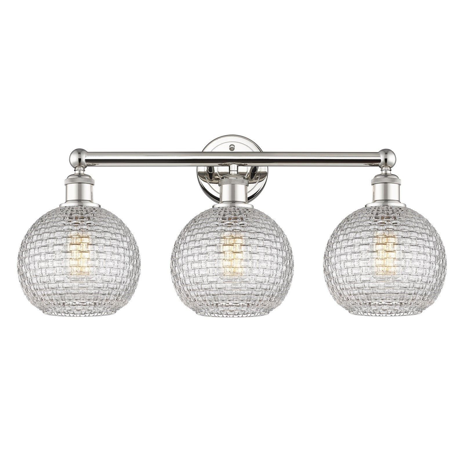 Innovations Athens 26in 3-Light Bath Vanity | Modern Farmhouse Polished Nickel and Clear Basket Weave Glass | Bathroom Vanity | Model 616-3W-PN-G122C-8CL