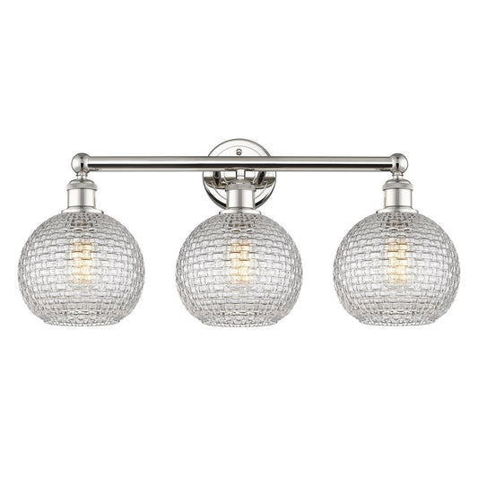 Innovations Athens 26in 3-Light Bath Vanity | Modern Farmhouse Polished Nickel and Clear Basket Weave Glass | Bathroom Vanity | Model 616-3W-PN-G122C-8CL